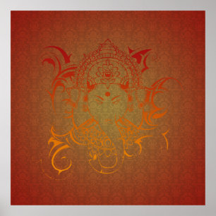 Affiches Jaune orange rouge indou de seigneur Ganesha God