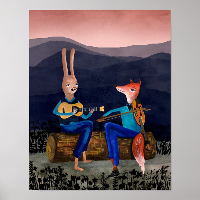 Affiches Jazz tzigane - Rabbit et Fox jouer de la musique (Devant)