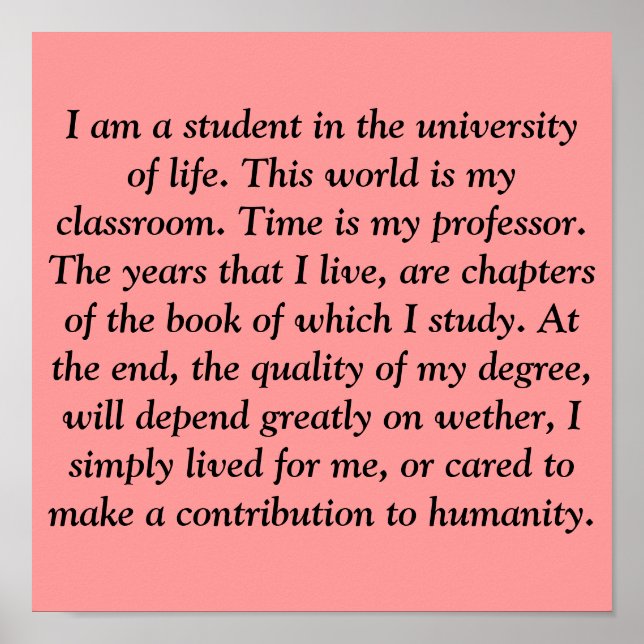 Affiches Je suis étudiant à l'université de vie. Ceci ... (Devant)