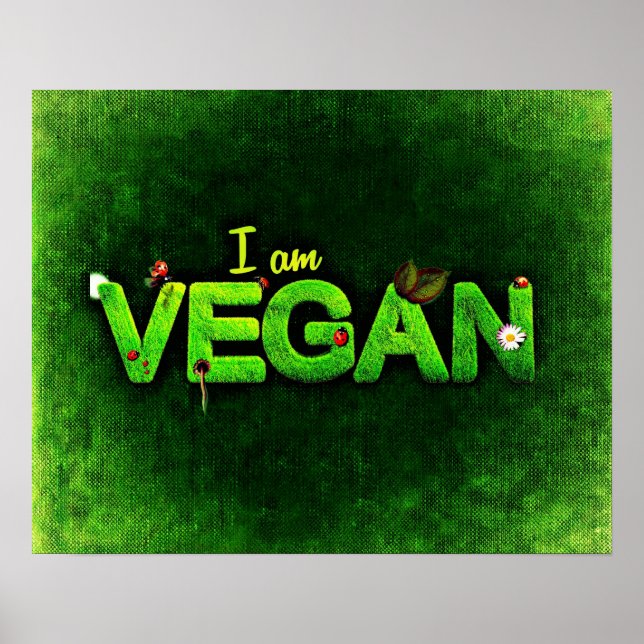 Affiches Je Suis Vegan Écrit Avec Une Texture De Nature Gra (Devant)