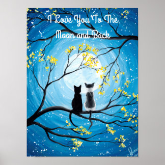Affiches Je t'aime à la lune et le chat arrière
