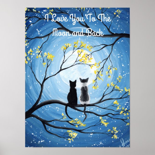 Affiches Je t'aime à la lune et le chat arrière (Devant)