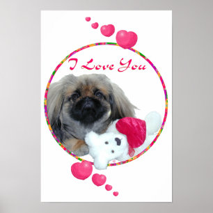 Affiches Je t'aime chiot Pékinois
