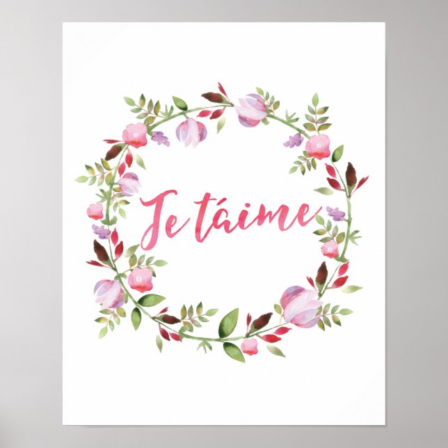 Affiches Je taime typographie florale citation imprimé (Devant)