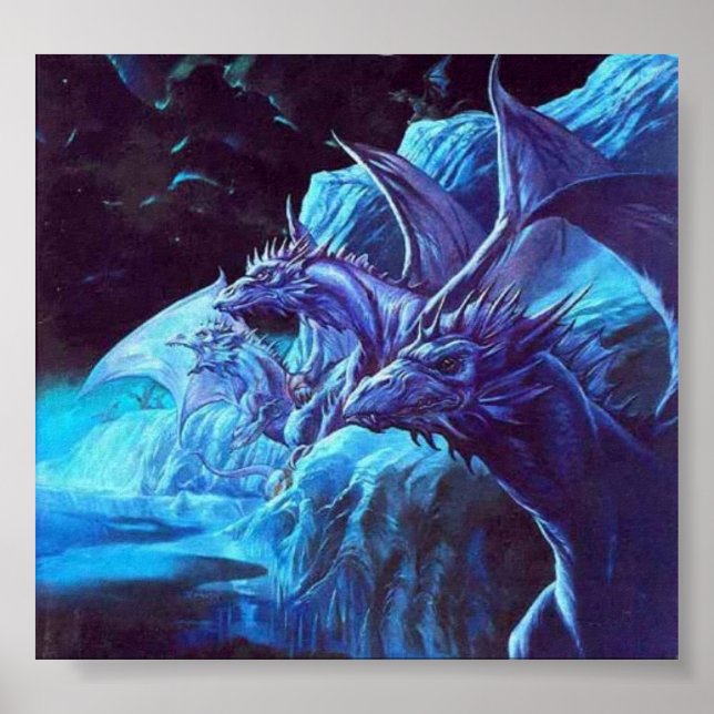 Affiches Jeff Easley - Inconnu - Dragons bleus sur le rivag (Devant)