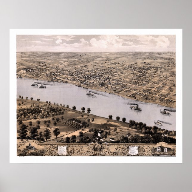 Affiches Jefferson City, MO Panoramic Map - 1869 (Devant)