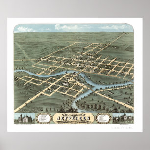 Affiches Jefferson, WI Carte panoramique - 1870