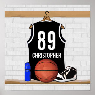 Affiches Jersey de basket-ball noir et blanc personnalisé