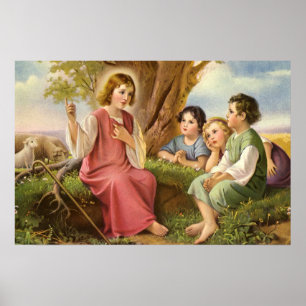 Affiches Jésus-Christ enseignant aux enfants, religion vint