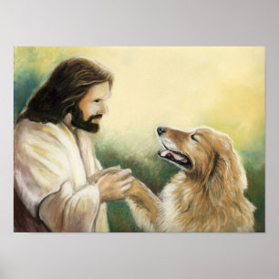 Affiches Jésus et Golden Retriever Dog Art Imprimer