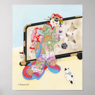 Affiches Jeu avec la copie Moussart d'Ukiyoe de chats