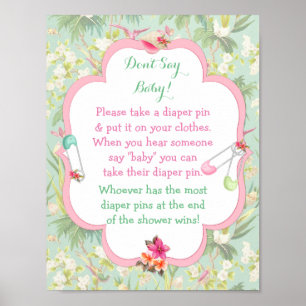 Affiches Jeu de Baby Shower avec Épingles de Couches Hawaïe