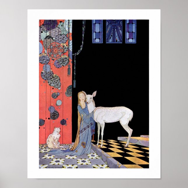 Affiches Jeune femme embrassant un doe (Devant)