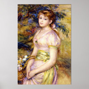 Affiches Jeune fille avec un panier des fleurs par Renoir