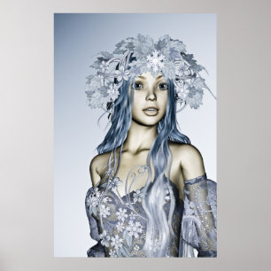 Affiches Jeune fille de neige bleue Portrait Fantastique d'