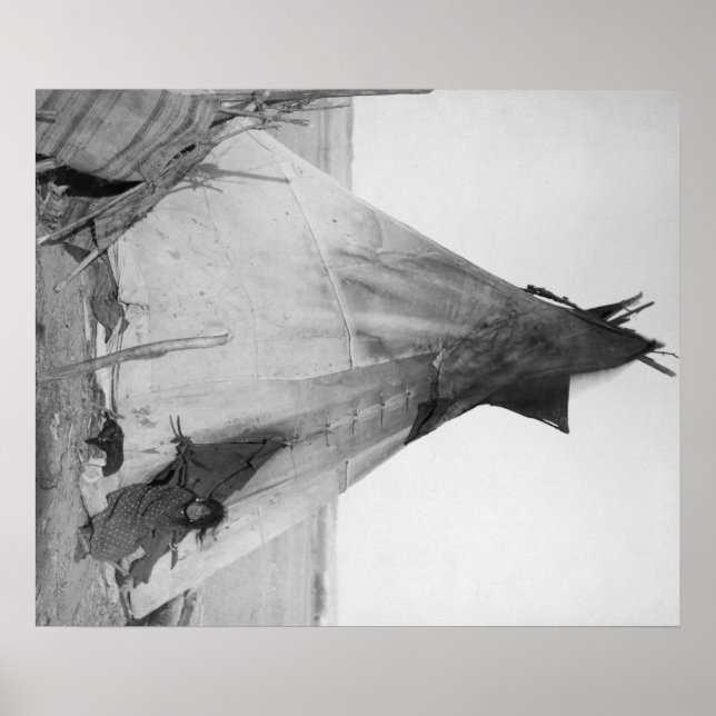 Affiches Jeune Indienne Oglala avec chiot devant Tipi (Devant)