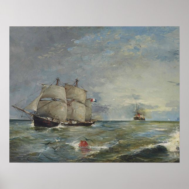 Affiches Joaquin Sorolla - Bateaux à voile en mer (Devant)