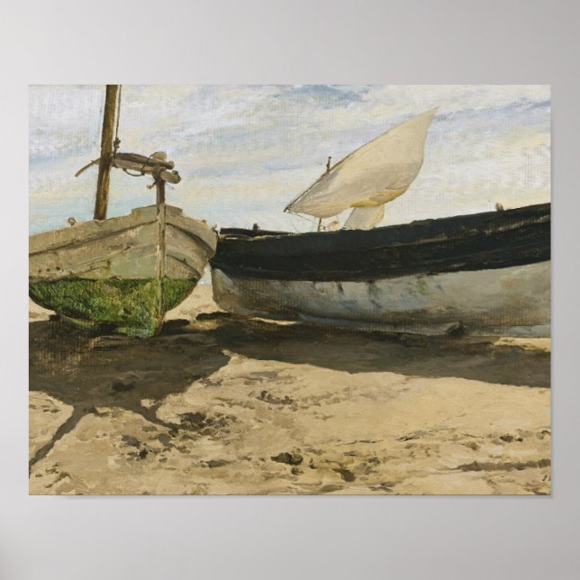 Affiches Joaquin Sorolla - Bateaux de pêche sur la plage (Devant)