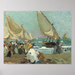 Affiches Joaquin Sorolla - Bateaux sur la plage de Valence