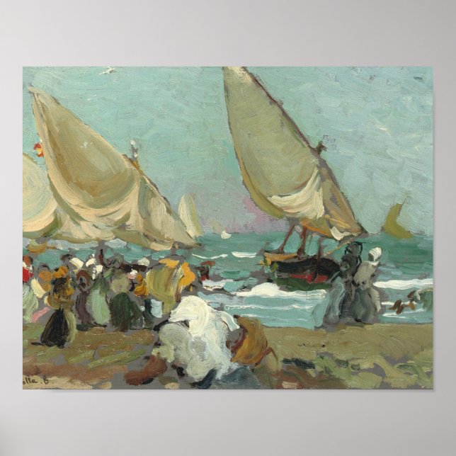 Affiches Joaquin Sorolla - Bateaux sur la plage de Valence (Devant)