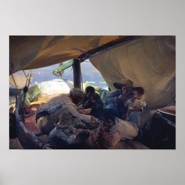 Affiches Joaquin Sorolla - Déjeuner sur le bateau (Devant)