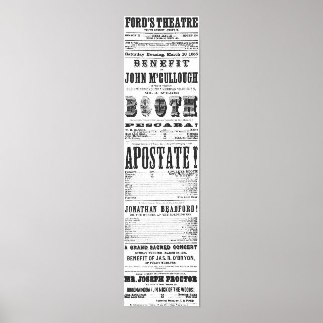 Affiches John Wilkes Booth Playbill (Devant)
