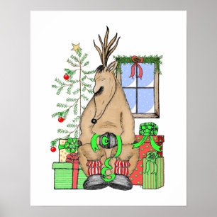 Affiches Joli cadeau Noël Sleepy Reindeer Enveloppant