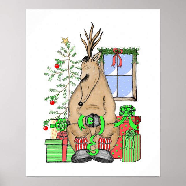 Affiches Joli cadeau Noël Sleepy Reindeer Enveloppant (Devant)