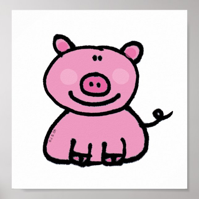 Affiches Joli Cochon Rose Dessin Animé (Devant)