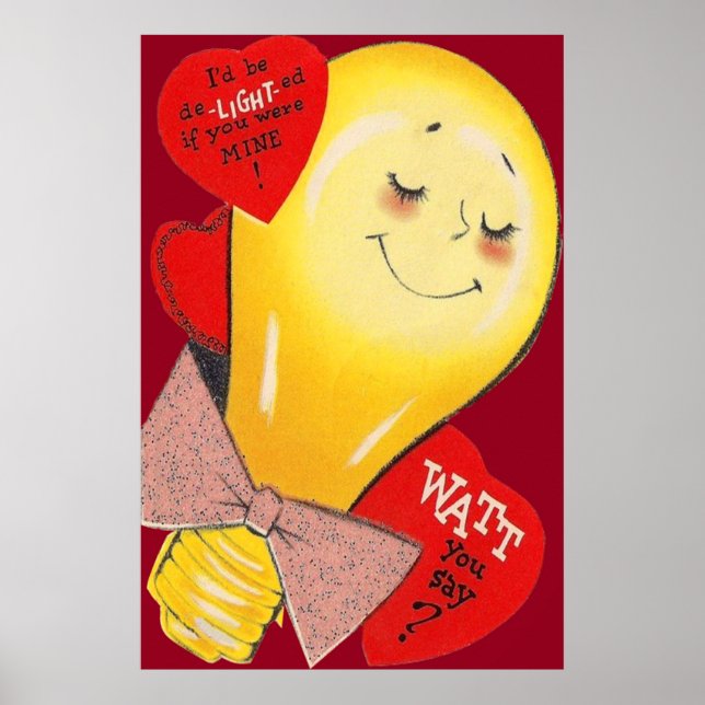 Affiches Joli Drôle Étrange Ampoule Cœur Saint Valentin (Devant)