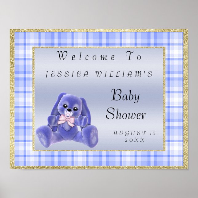 Affiches Joli Lapin Bleu "Bienvenue" (Devant)