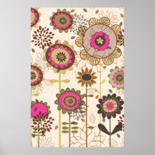 Affiches Joli rose rétro, motif floral marron personnalisé