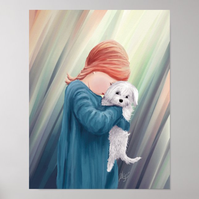 Affiches Jolie Fille avec Chien (Devant)