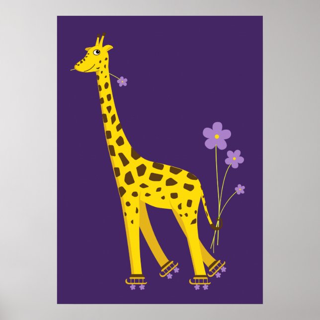 Affiches Jolie Giraffe Roller Patinage pour enfants (Devant)