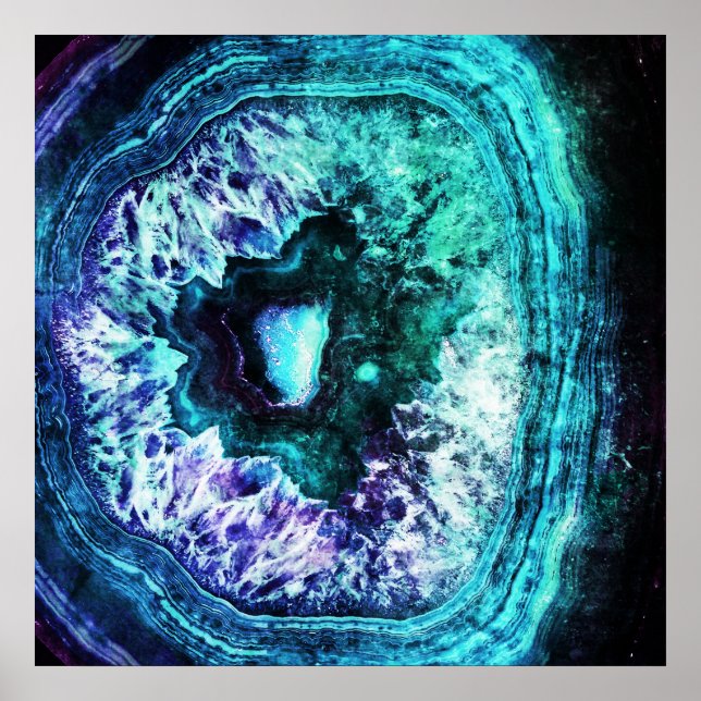 Affiches Jolie Icy Turquoise et Purple Geode Crystal (Devant)