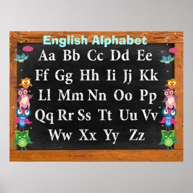 Affiches Jolies chouettes Alphabet personnalisable (Devant)