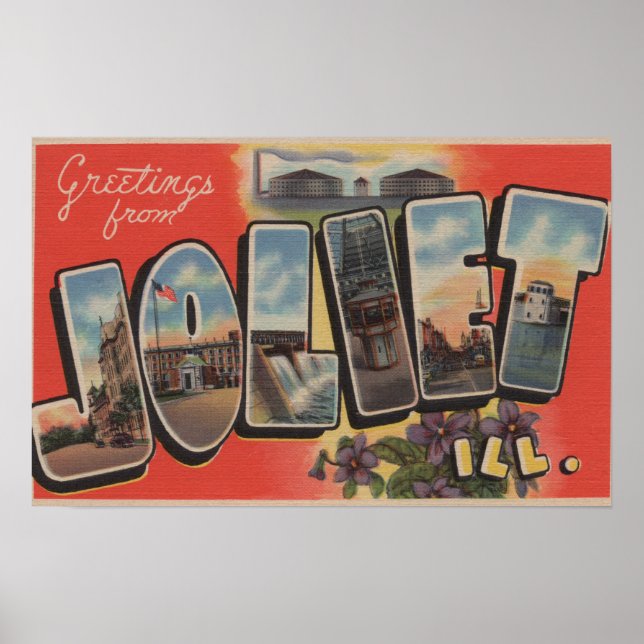 Affiches Joliet, Illinois - Grandes Lettres Scènes 2 (Devant)