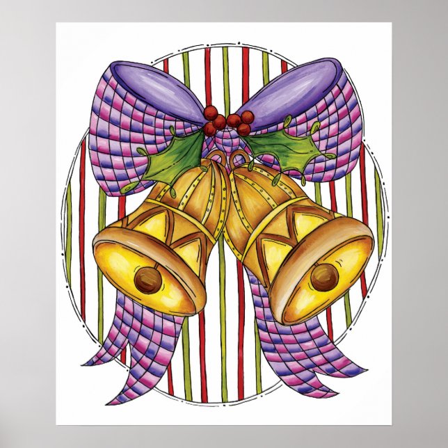 Affiches Jolis grelots de Noël avec ruban et nœud (Devant)