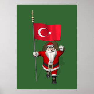 Affiches Jolly Père Noël Avec Drapeau De Turquie