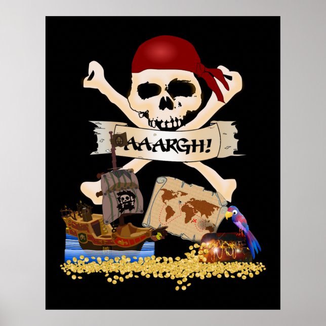Affiches Jolly Roger, Pirate Ship & Pirate's Chest (Devant)