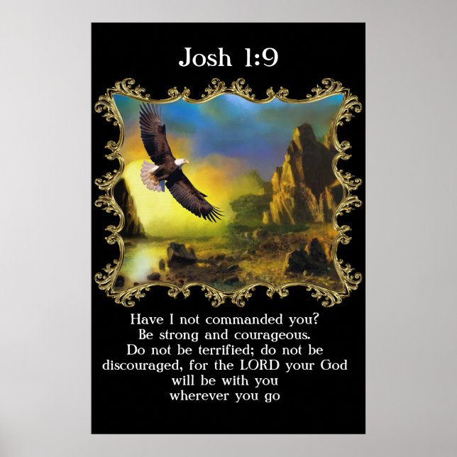 Affiches Josh 1:9 Avec un aigle survolant le paysage. (Devant)