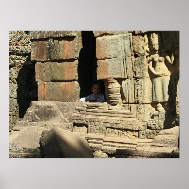 Affiches Jouer dans les ruines ... Ta Prohm, Cambodge (Devant)