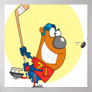 Affiches joueur de hockey stupide et mignon jouant de dessi