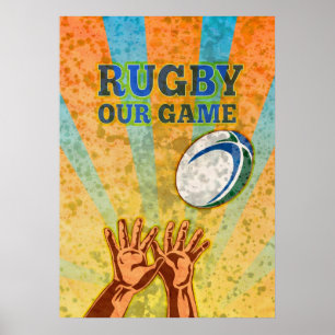 Affiches joueur de rugby mains attraper balle