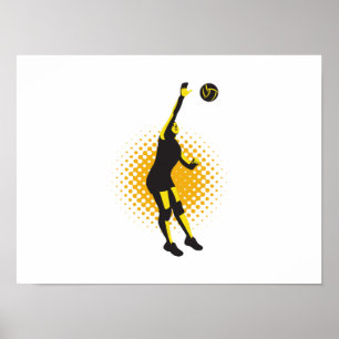Affiches Joueur de volleyball clouant la boule rétro