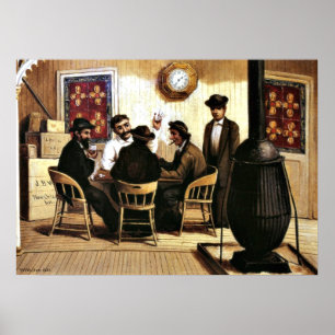 Affiches Joueurs de cartes sur le bateau à vapeur, peinture