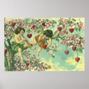 Affiches Jour des Valentines vintages Cupidons victoriens C