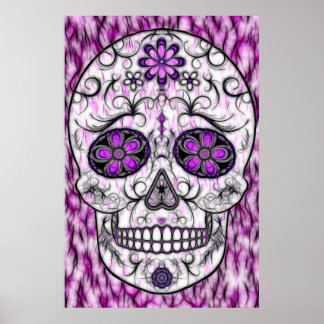 Affiches Jour du crâne de sucre mort - rose et violet 1.0