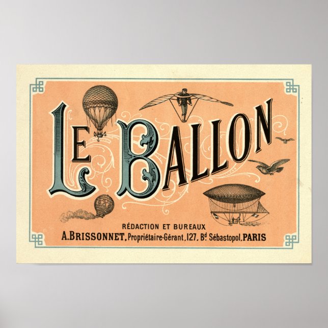 Affiches Journal aéronautique Le Ballon 1883 (Devant)