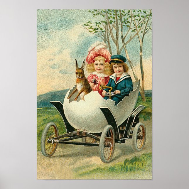 Affiches Joyeuse Pâques Pour Vous Voyage Voiture Vintage (Devant)